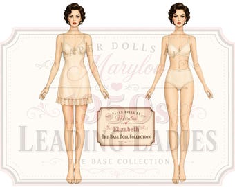 Muñeca de papel Elizabeth - Mujeres destacadas de los años 50 - Muñeca base imprimible con funda - Descarga digital