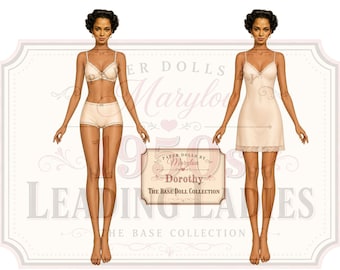 Muñeca de papel de Dorothy - Mujeres destacadas de los años 50 - Muñeca base imprimible con funda - Descarga digital