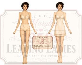 Muñeca de papel Sophia - Mujeres destacadas de los años 50 - Muñeca base imprimible con funda - Descarga digital