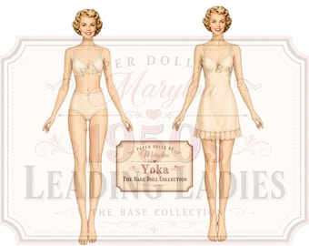 Muñeca de papel Yoka - Mujeres destacadas de los años 50 - Muñeca base imprimible con funda - Descarga digital