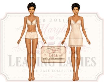 Muñeca de papel Lena - Mujeres destacadas de los años 50 - Muñeca base imprimible con funda - Descarga digital