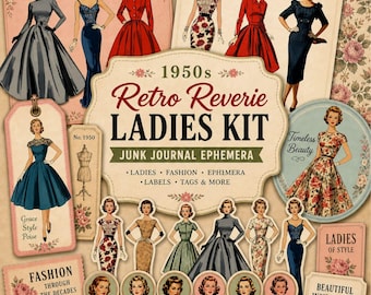Mujeres con estilo retro de los años 50 / Moda vintage para mujeres / Artículos efímeros para diarios creativos