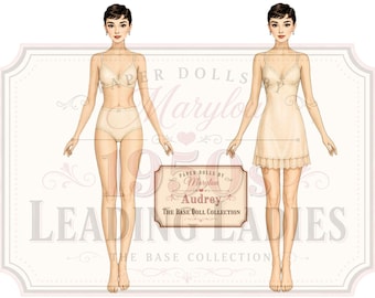Audrey Paper Doll - 1950s Leading Ladies - Printable Base Doll with Slip - Digital Download