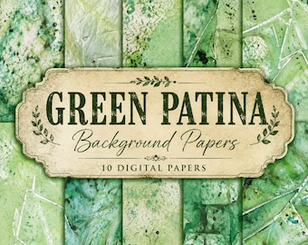 Papeles digitales con pátina verde / Fondos para álbumes de recortes y diarios creativos (paquete de 10)