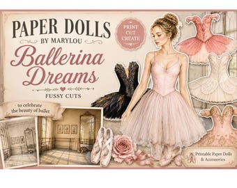 Muñecas de papel de bailarinas vintage / Balletcore: recortes precisos, artículos de papelería para diarios (descarga digital)