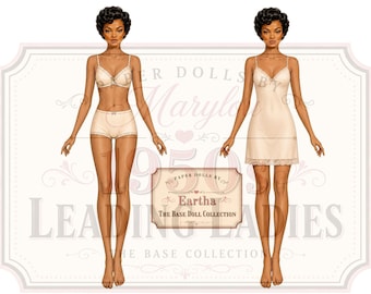 Muñeca de papel de Eartha - Mujeres destacadas de los años 50 - Muñeca base imprimible con funda - Descarga digital