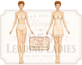 Muñeca de papel Lucille - Mujeres destacadas de los años 50 - Muñeca base imprimible con funda - Descarga digital