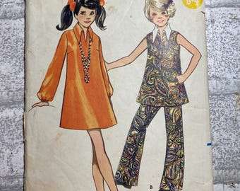 Patrón completo de vestido, top y pantalón para niña Butterick 5400, años 60, talla 7