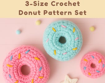Crochet Donut Pattern – Amigurumi Play Food, Set of 3 Sizes (PDF Pattern)