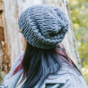 Wandering Rib Hat: Pure American wool hand-knit modern beanie, stocking cap, toque, slouch hat. Customize with a pom, if desired.