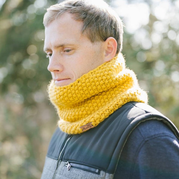 Hand-knit modern pure merino wool cowl, gator, man scarf, neckwarmer, circle scarf, and snood. Comes in several colors.