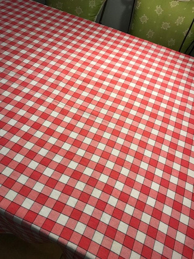 Vintage Pink Gingham Tablecloth 1950s 47 X 51 Picnic Cloth Image 0 1