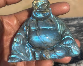 AAA Labradorite Crystal Laughing Buddha | Gemstone Carving