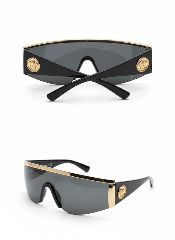 Versace Tribute Shield Sunglasses Black Gold Medusa Ve 2197 