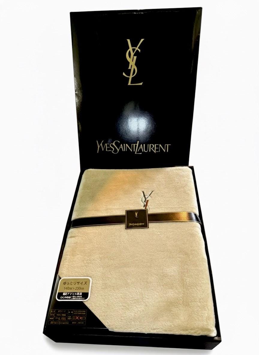 vintage YSL big mut blanket クリーニング済 Yves Saint Laurent YSL Plush Boar Sheet Blanket 140x250cm Beige