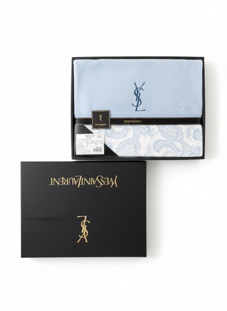 YSL Yves Saint Laurent 140x200cm 100% Cotton Throw Blanket Blue