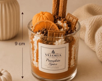Pumpkin Spice Dessertkerze – Herbstkerze, Duftkerze mit Kürbis & Zimt, handgemachte Kerze, Geschenkidee