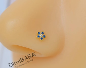 8mm Flower Nose Stud, Gold or Silver, Single