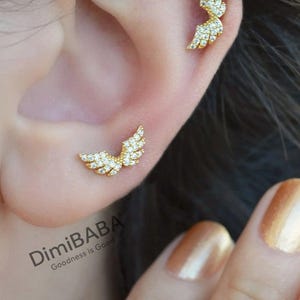 Gold Crystal Angel Wing Helix Piercing, 16G Hypoallergenic