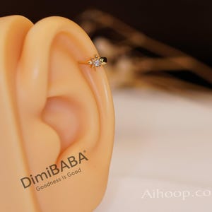 Star Helix Tragus Cartilage Piercing Stud Earring in Gold or Silver, Zircon