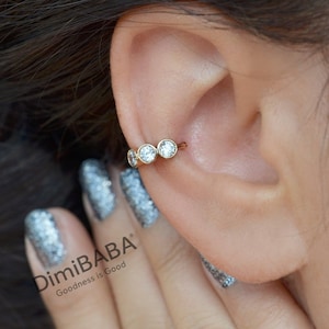 Stone Compression Cartilage Earrings Ear Cuff with Zircon Gold Silver Hypoallergenic Non Tarnish