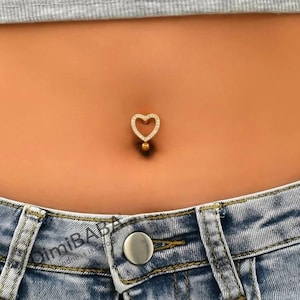 Heart Navel Ring, Zircon Belly Bar, Hypoallergenic Piercing