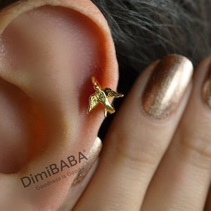 Swallow Design Helix Piercing for Cartilage and Tragus Gold Colour Hypoallergenic Non Tarnish
