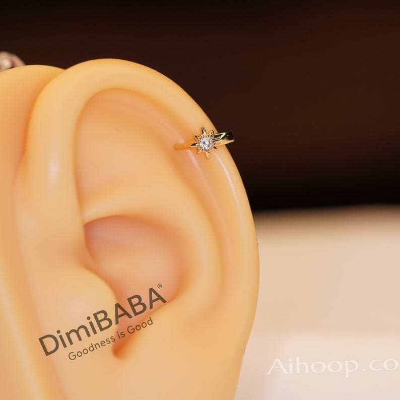 Star Helix Tragus Cartilage Piercing Stud Earring in Gold or Silver, Zircon