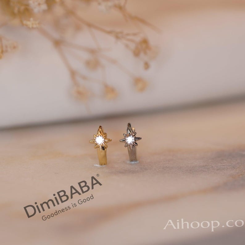 Star Helix Tragus Cartilage Piercing Stud Earring in Gold or Silver, Zircon