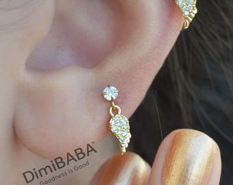 Änglavinge Wobbly Piercing för Helix och Brosk - Guld Silver Hypoallergenisk Icke-mattad