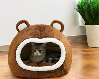 Plush Bear Pet Bed: Cozy Cat & Small Dog House