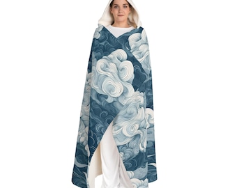 Manta con capucha de forro polar Sherpa, diseño de nubes (70,5 x 52)