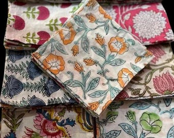 New Hand Block Printed Napkin 100% Cotton Cloth Napkins Eco/Earth Friendly Reusable Cocktail