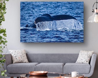 Humpback Whale Tail Canvas Print | Matte Stretched Wall Art | Coastal Home Decor | Nautical Wall Art | Ocean Lover Gift