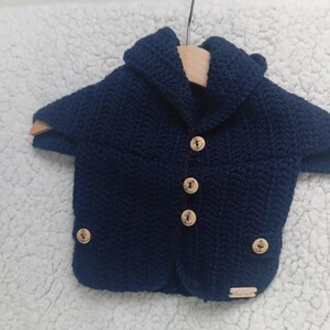baby vest paletot handmade craft warm winter snow cold child size 3 months navy blue