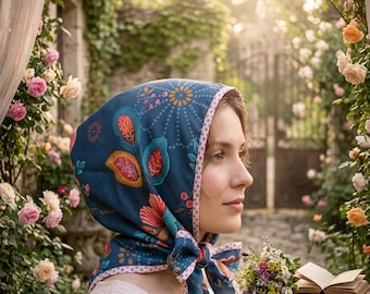 Cappuccio antipioggia di zia Berthe, in tessuto blu navy idrorepellente.