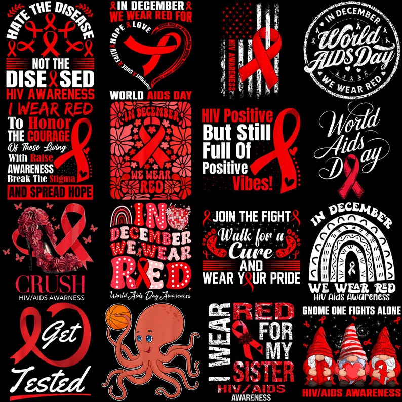 Hiv Ribbons Designs December Red Ribbon PNG - HIV AIDS Awareness Sublimation Clipart, Funny ...