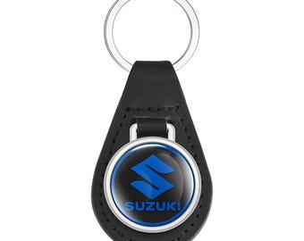 Suzuki Keyring Keychain Logo emblem | PU Leather Domed Epoxy Gel Cover l Key Fob | Handmade Key Ring | Car Accessories Gift For Men, Dad