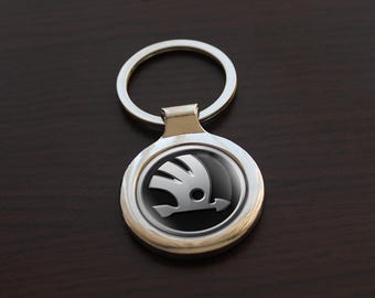 Chaveiro de metal Skoda, porta-chaves, emblema, logotipo, capa abobadada de epóxi | Chaveiro de aço inoxidável feito à mão, acessórios para carro, presente para homem e pai