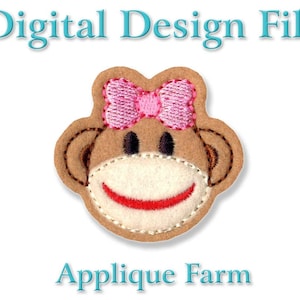 Feltie Embroidery File - Sock Monkey - GIRL - In the Hoop - Instant Digital Download C268