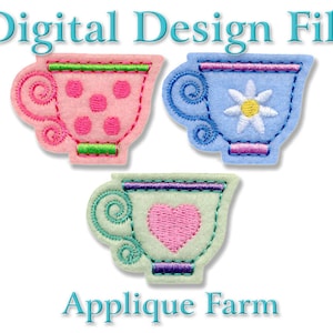 Feltie Embroidery File - Teacup Trio - In the Hoop - Instant Digital Download C265
