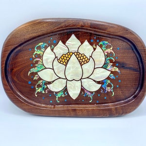 Lotus Tray. Hand carved and inlaid with abalone/Pearl