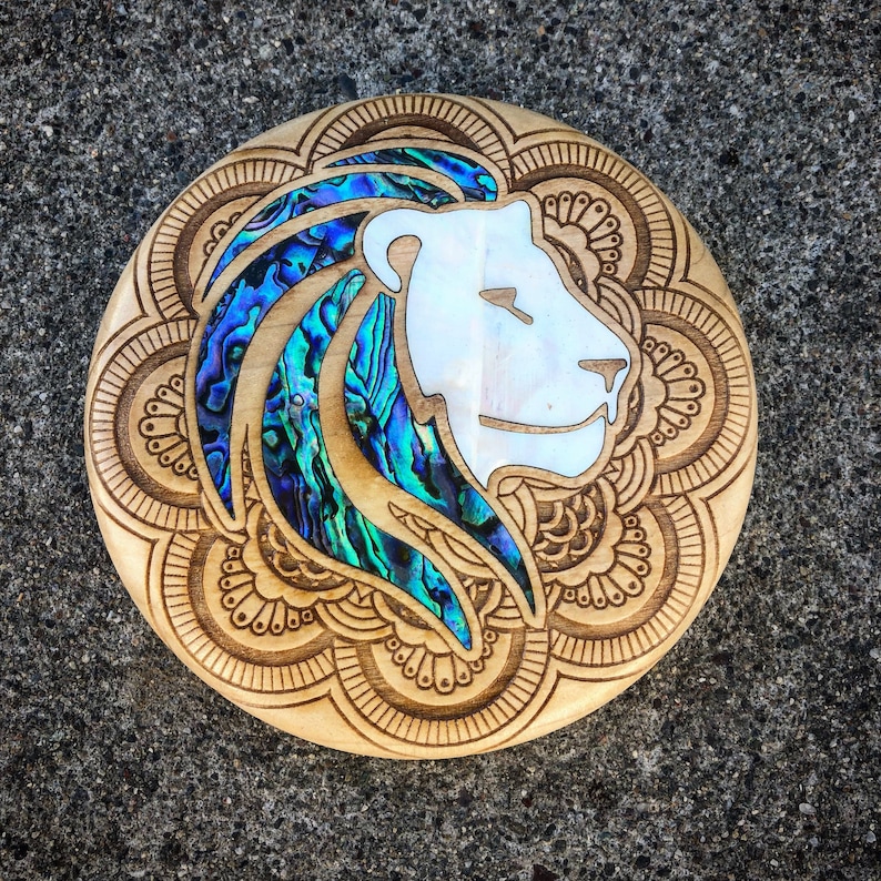 Lion Shell Inlay Lion Abalone/pearl Inlay Wood Mini - Etsy