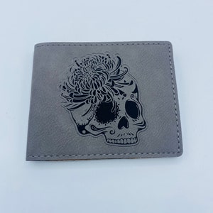Skull flower vegan leather wallet