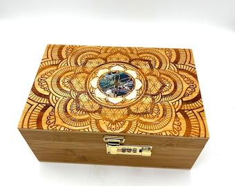 Lotus of life  connisouer box wirh combination lock and removable matching tray