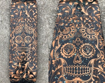 day of the dead hand painted/laser etched skateboard
