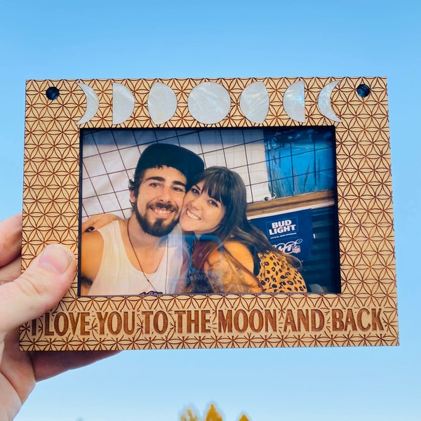 I love you to the moon and back pearl inlay picture frame