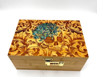 chrysanthemum connisouer box wirh combination lock and removable matching tray