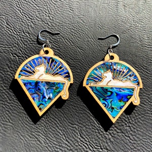 abalone/wood cats under the stars earrings