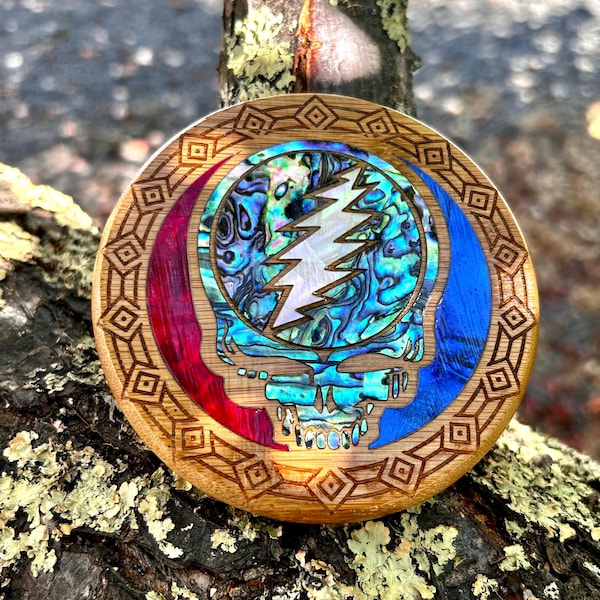 Fully worked stealie  mother of pearl  inlay wood mini